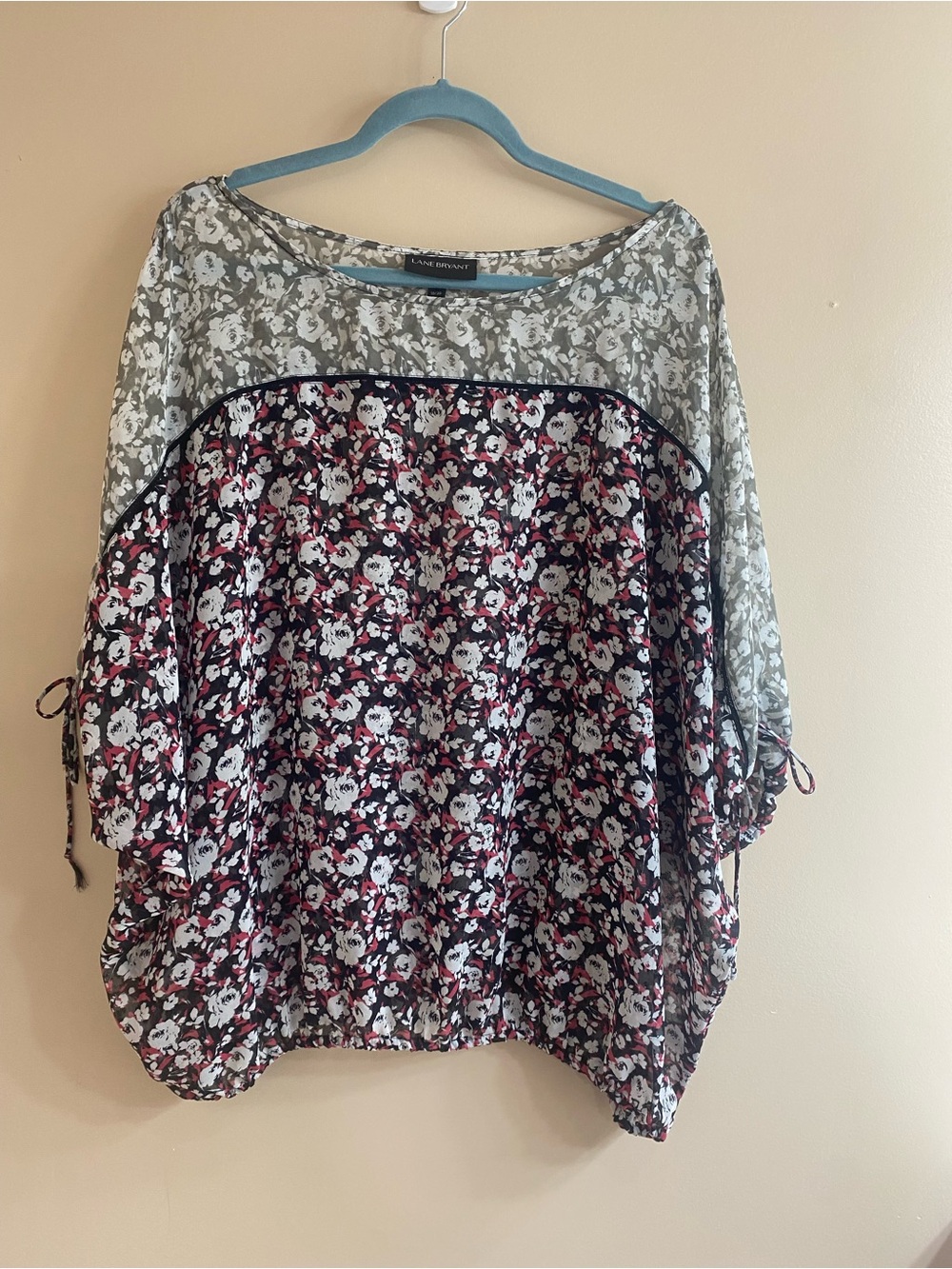 Lane Bryant Floral Patchwork Dolman Top - Black, White & Burgundy